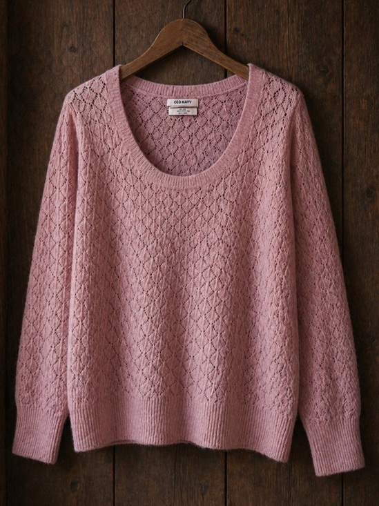 Old Navy Sweaters - Old Navy Open Knit Wool Blend Sweater Pink XL Feminine Cottagecore Girly Office